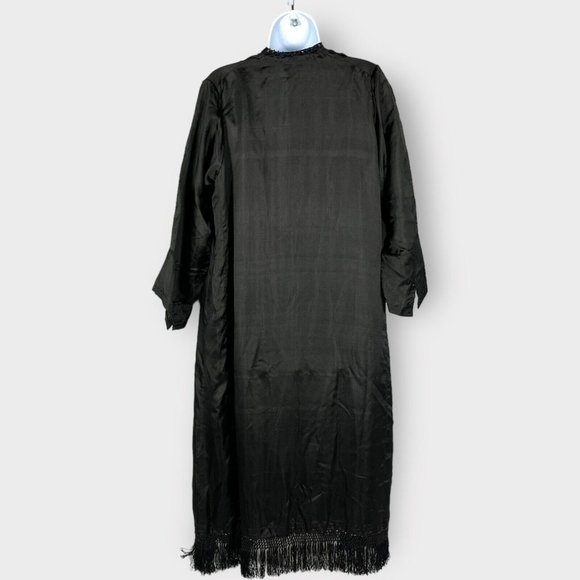 Antique Victorian Fortune Teller Topper Dress Top Black Satin Beaded & Tassels - Picture 8 of 16